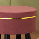 Alamkari India Wood / Velvet Velvet Mauve Round Ottoman Stool with Gold Trim & Black Legs